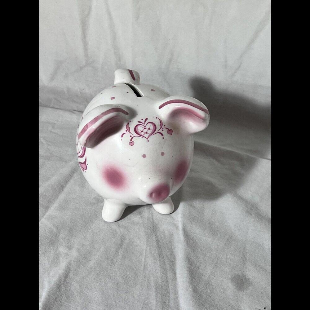 Pink Princess Piggy Bank Vintage 1989 Pink Dot Eyes
